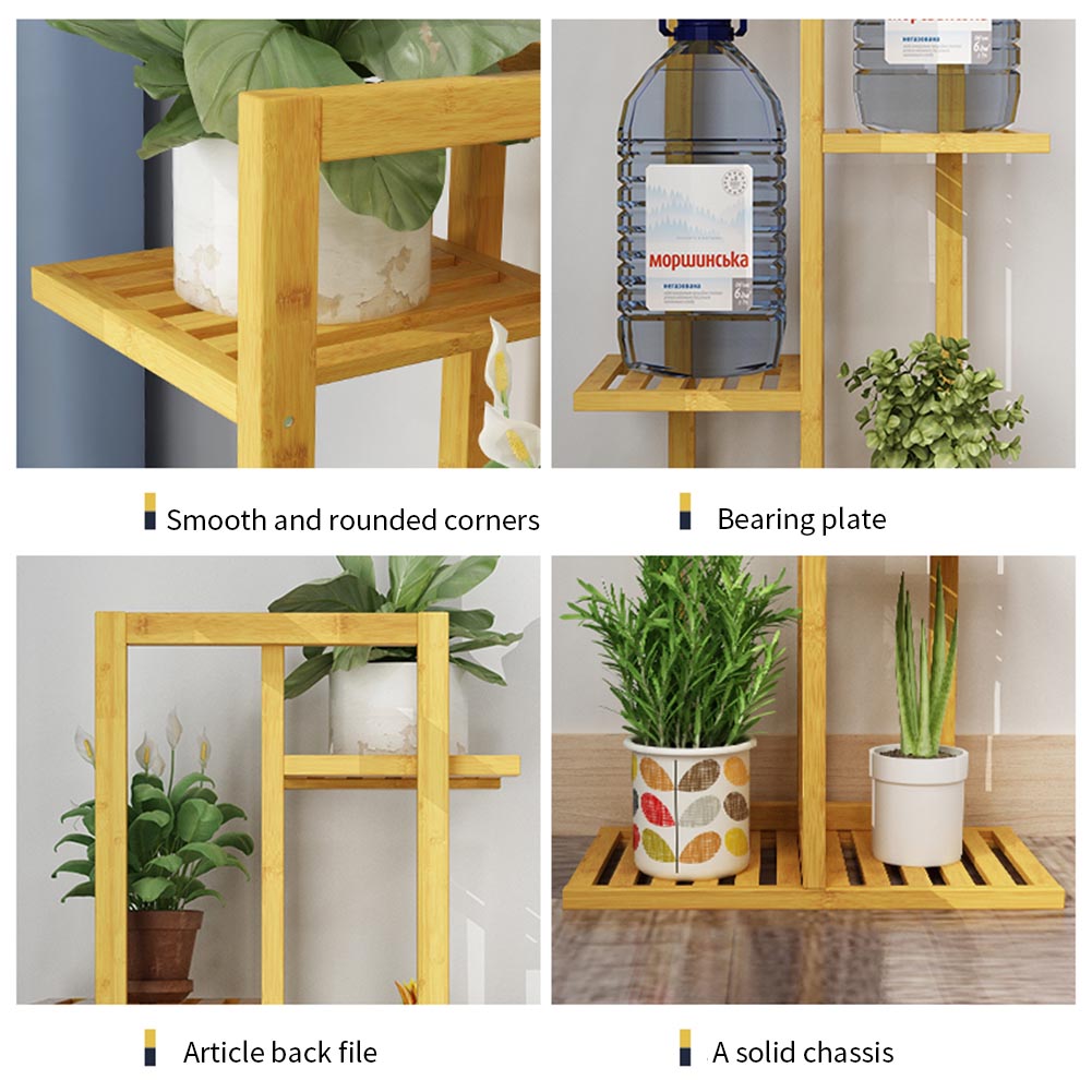 5 Tier Wooden Plant Stand Tall Plant Display Shelving Unit Indoor Outdoor Flower Rack 103cm Height | Natural