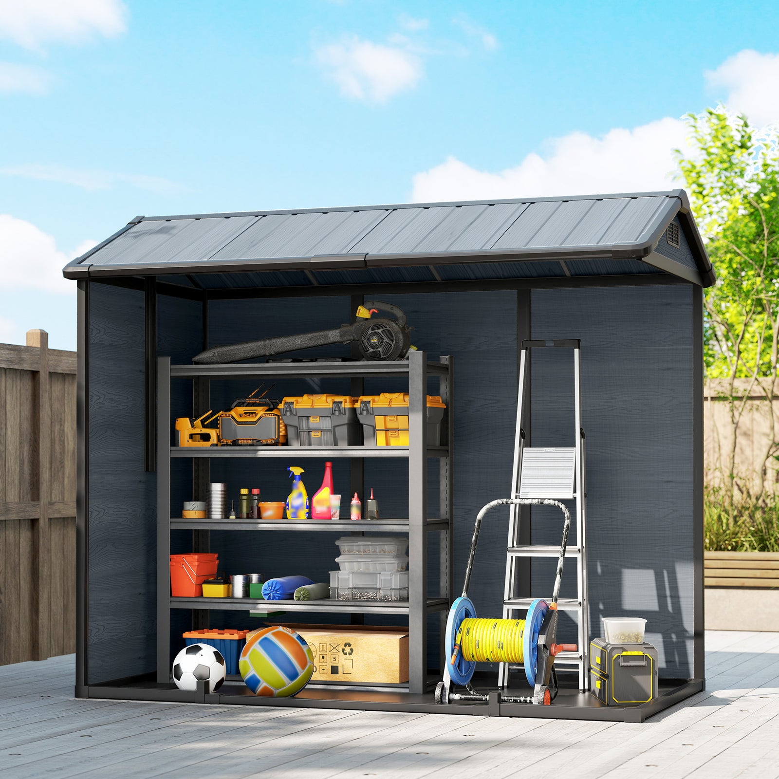 8 X 4 Ft Resin Garden Shed With Floor, Lockable Doors | Dark Grey