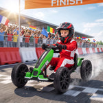 Electric Go Kart For Kids With Dual Motors, Adjustable Seat | Green
