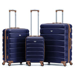 Set Of 3 Hard Shell Suitcase Cabin & Check In Cases With Tsa Lock - Overhead Cabin With Medium & Large Check-in Bag | Set of 3 | Navy & Tan