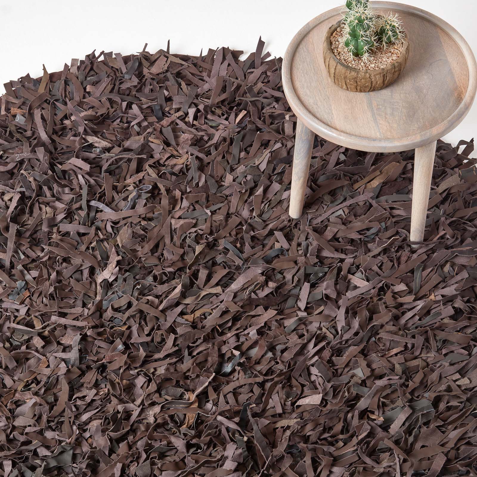Dallas Leather Shaggy Rug | 150cm | Chocolate