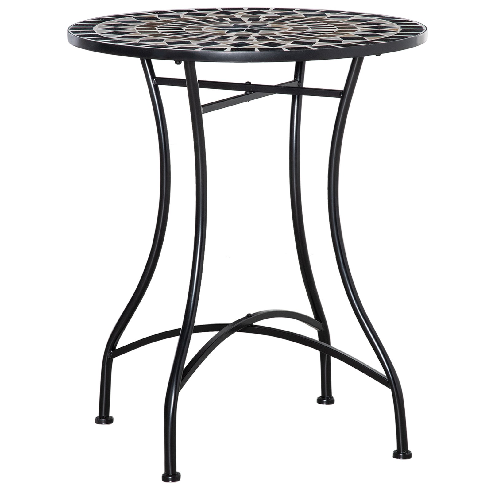 60cm Mosaic Round Bistro Table Outdoor Garden Side Table | Black