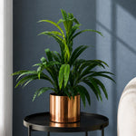 Artificial 65cm Large Leaf Bamboo Shrub Plant With Copper Planter
