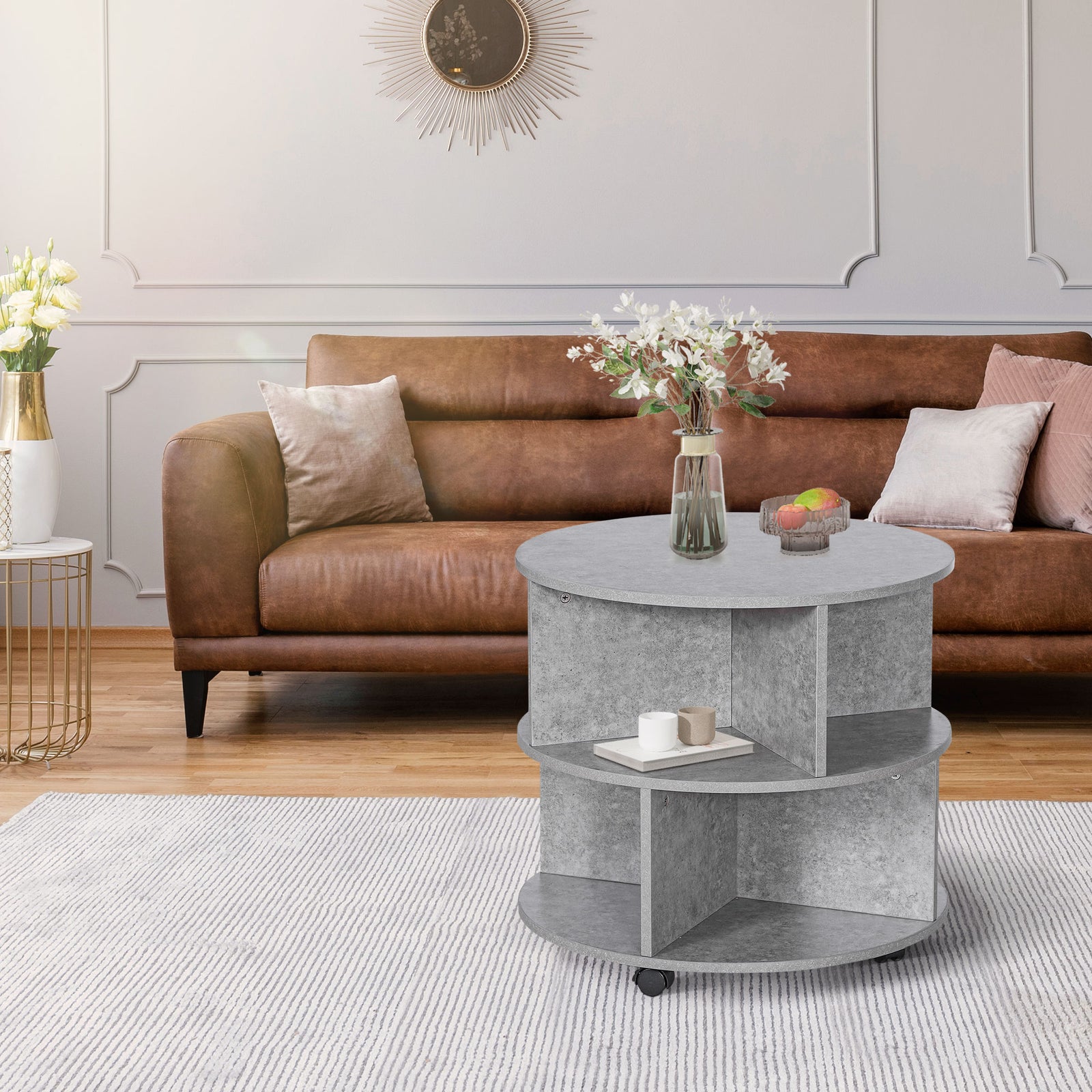 2 Tier Round Coffee Table With Shelves