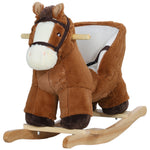 Kids Rocking Horse W/ Sound, Safety Belt - Brown