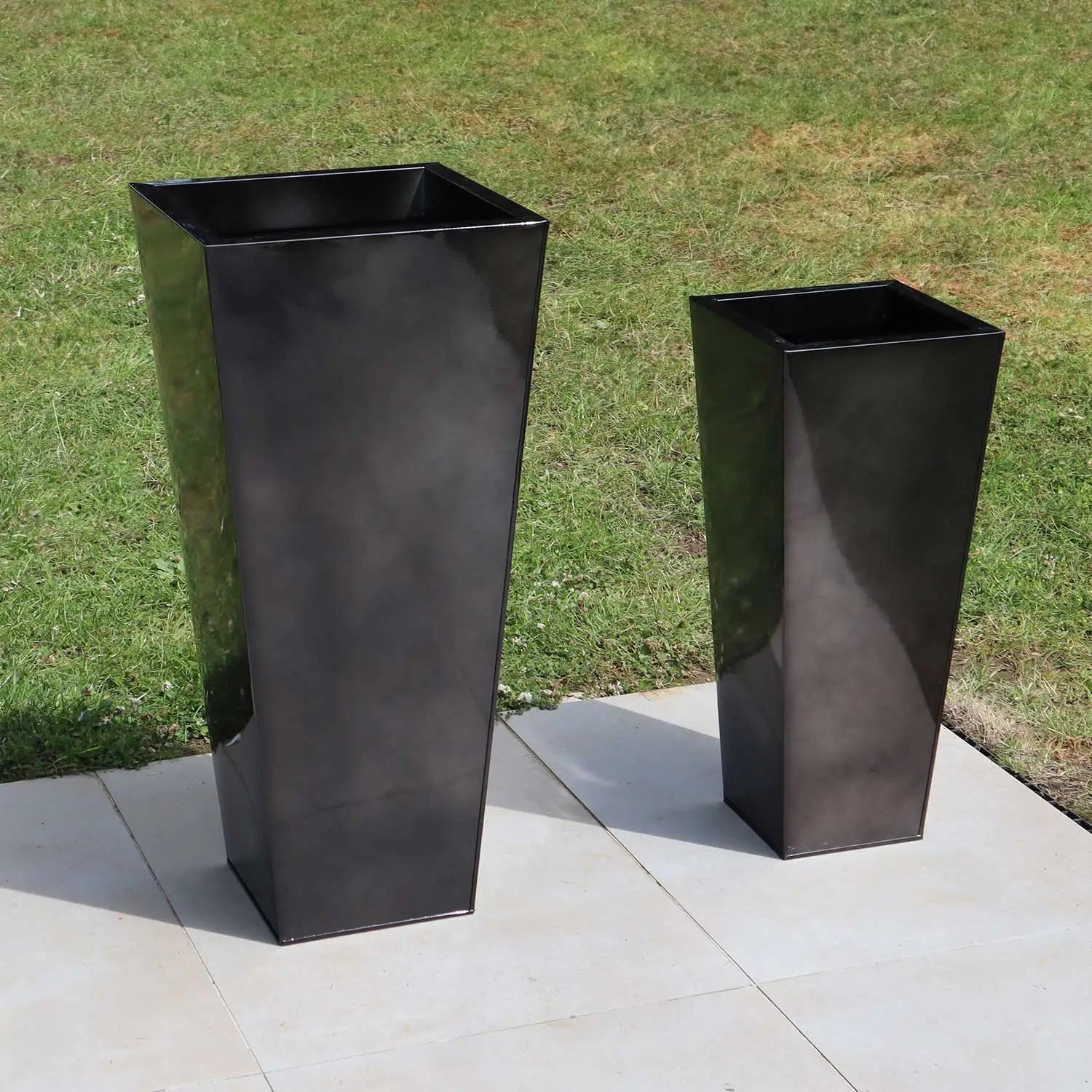 Zinc Galvanised Tall Flared Tapered Square Planter | 30cm x 30cm x 70cm | Glossy Black