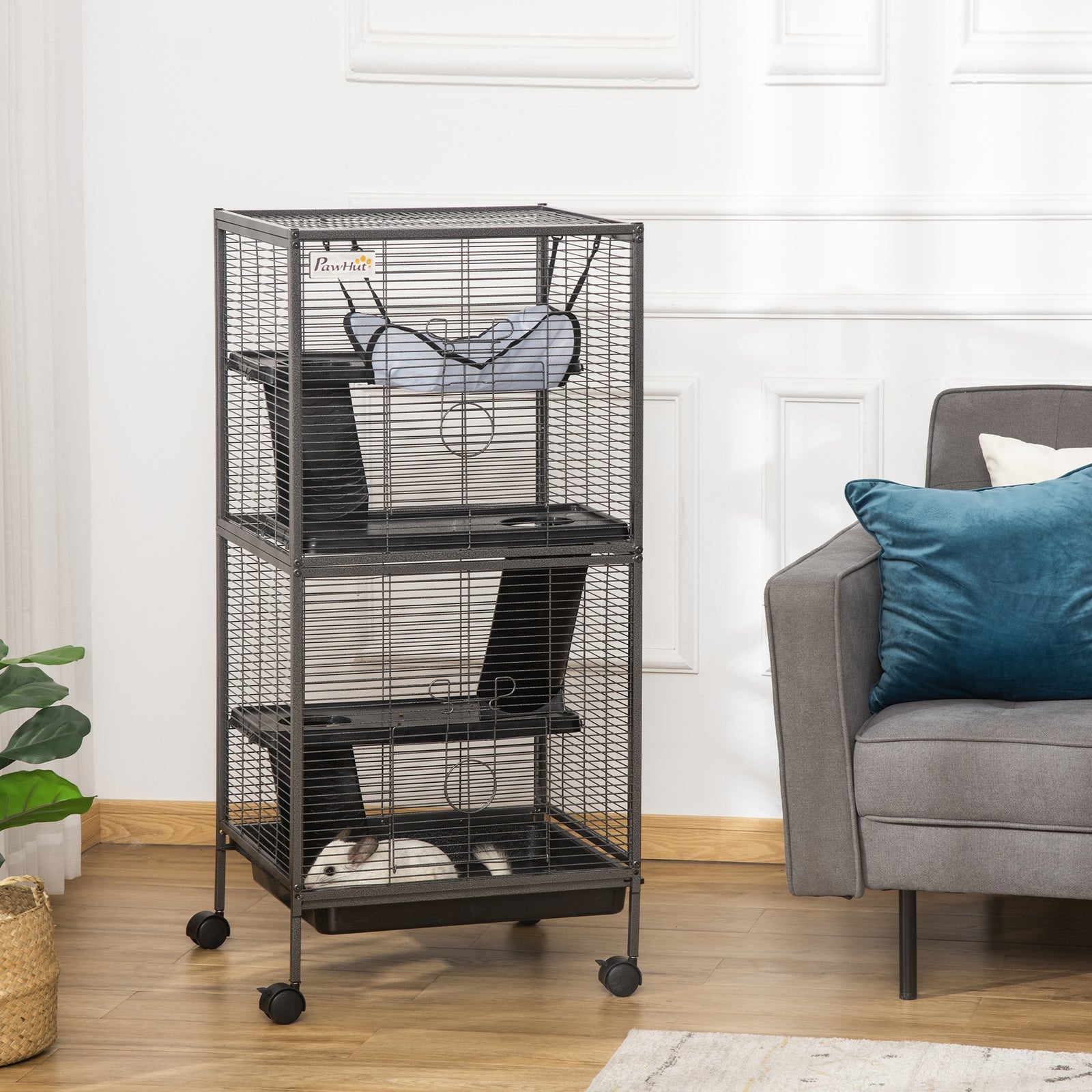 Rolling Small Animal Cage For Chinchillas Ferrets Kittens W/ Ramp | Silver