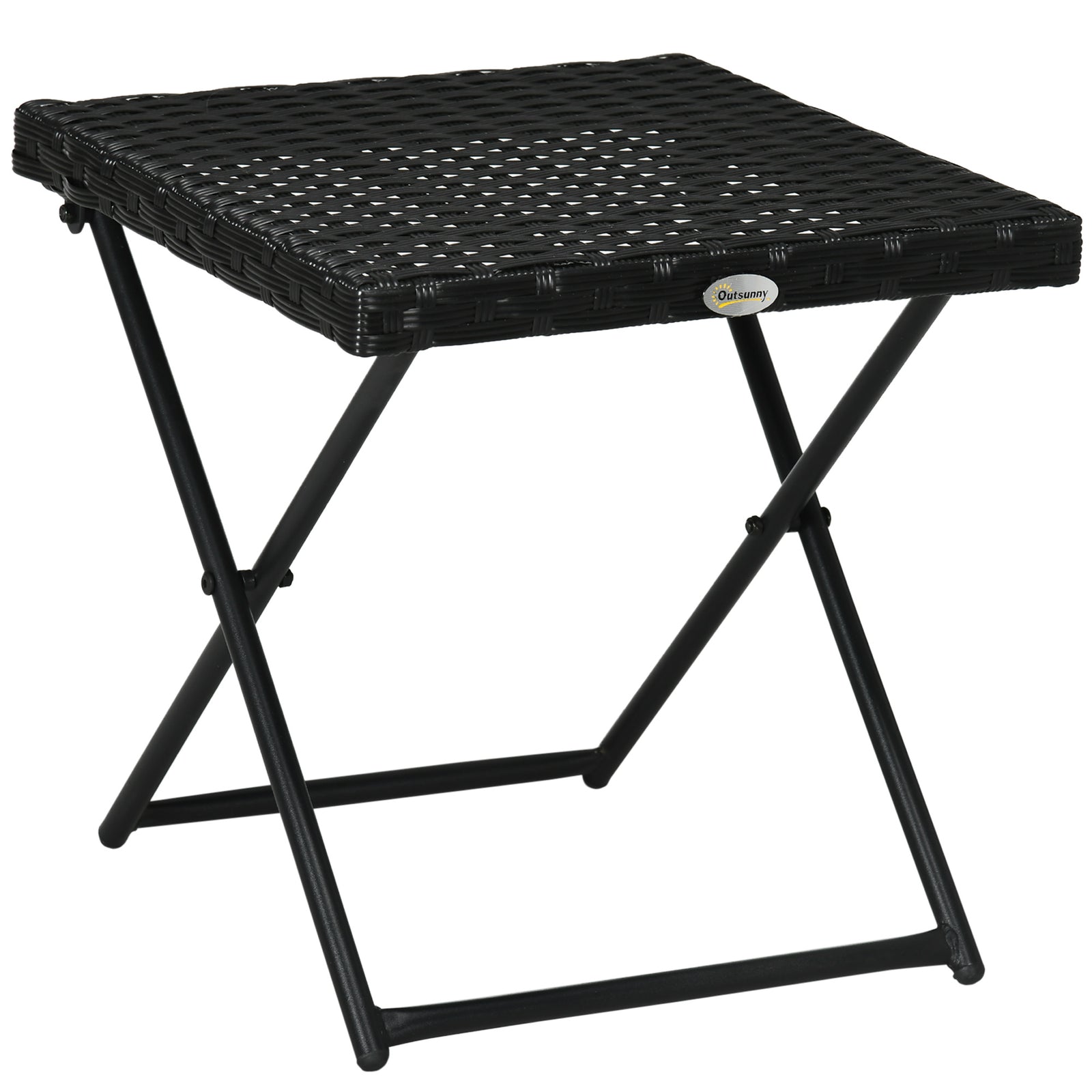 Folding Rattan Coffee Table W/ Steel Frame Bistro Garden | Black