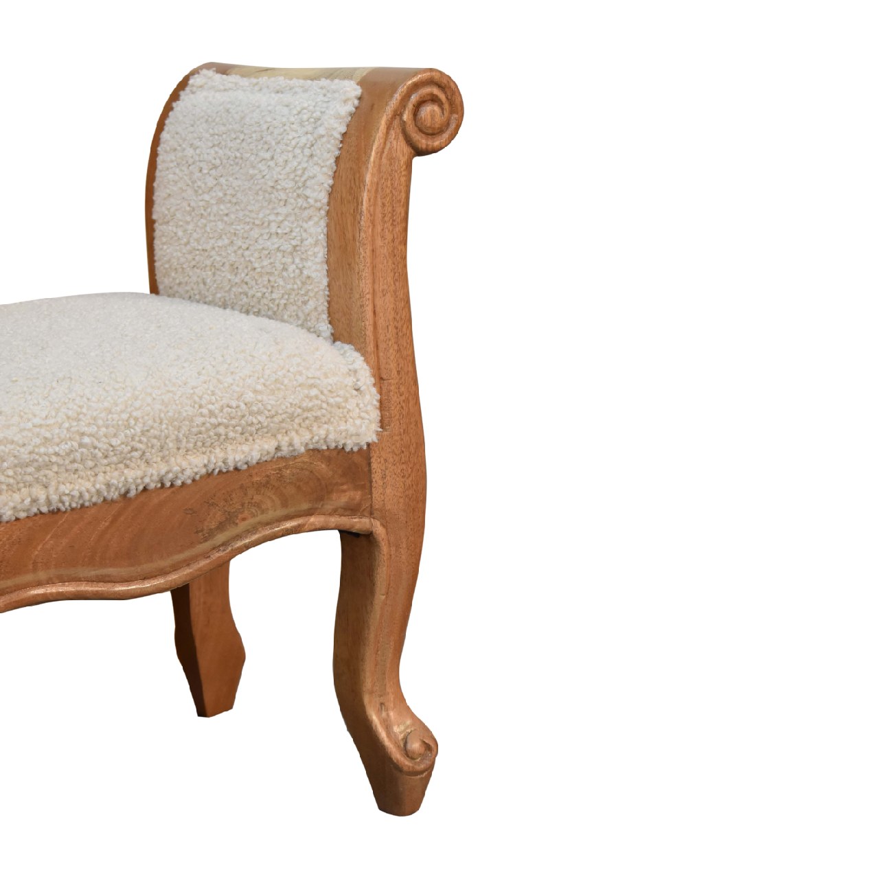 Solid Wood Cream Boucle French Style Bench