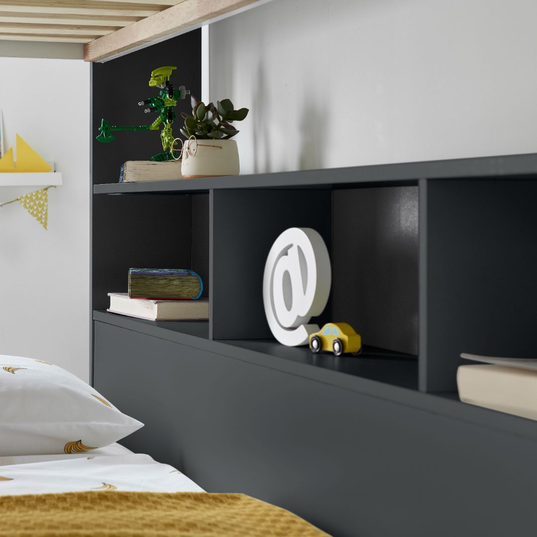 Olly Storage Bunk Bed Without Drawer With Spring Mattresses | Single | Anthracite