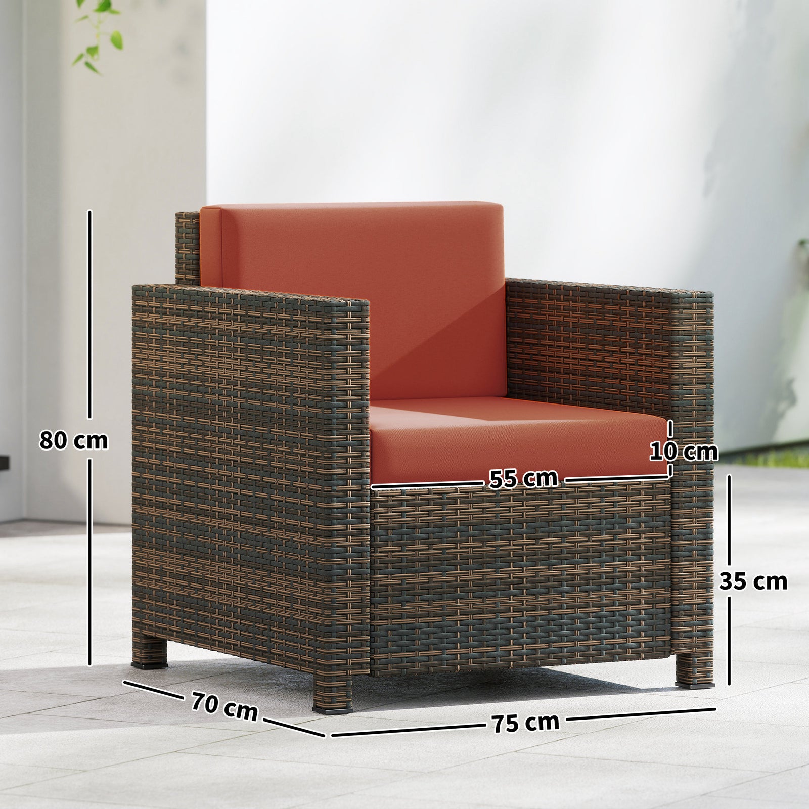 Rattan Garden Armchair, Cushioned Single Rattan Chair | Orange