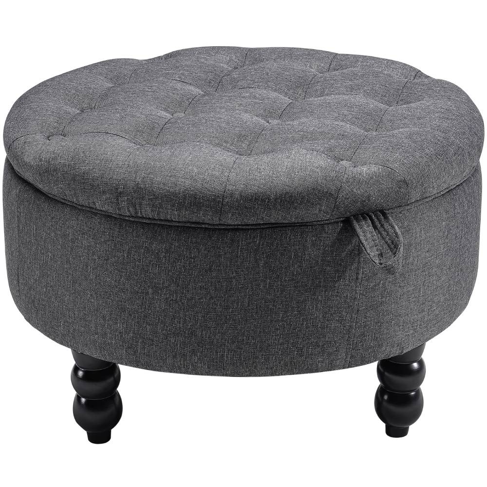 Round Linen Storage Ottoman With Removable Tray 70cm Dia X 45cm H