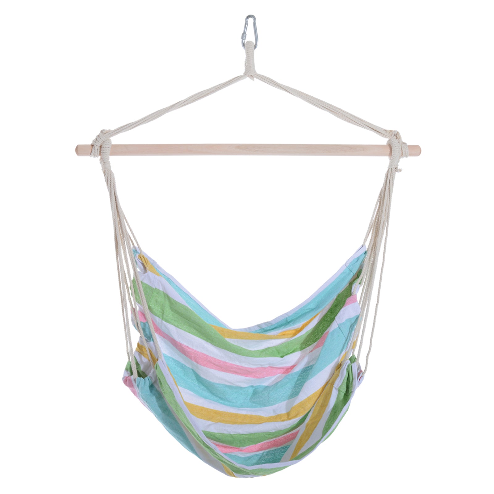 Portable Hanging Chair With Cotton Rope Wooden Support Bar | Green
