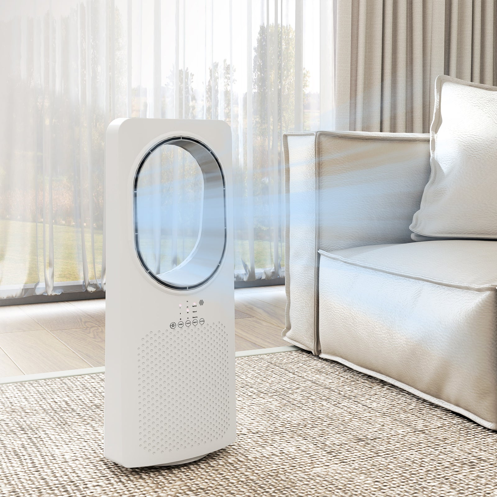HOMCOM Bladeless Tower Fan With Oscillating, 3 Speeds, 3 Modes, 15h Timer