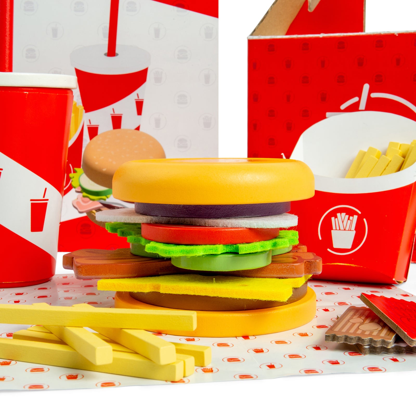 48pc Wooden Burger & Fries Set