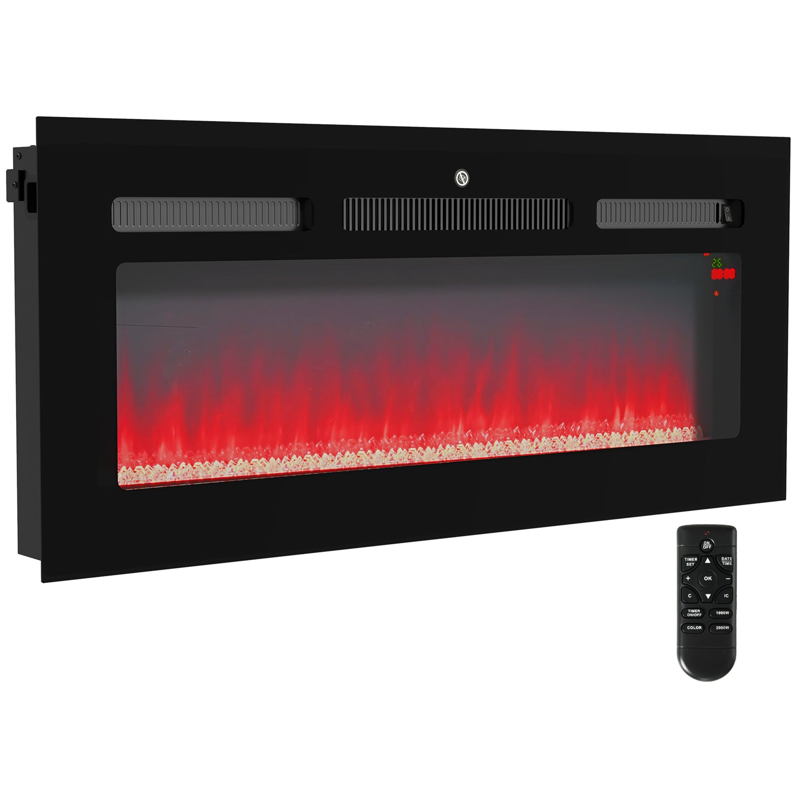 102/127cm Electric Fireplace Recessed Wall Mounted Black | Medium | Black