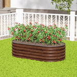 160/240cm W X 80cm D X 42cm H Green Raised Garden Bed With Safety Edging & Ground Stakes Oval-shaped Galvanised Steel Raised Garden Bed | Small | Brown