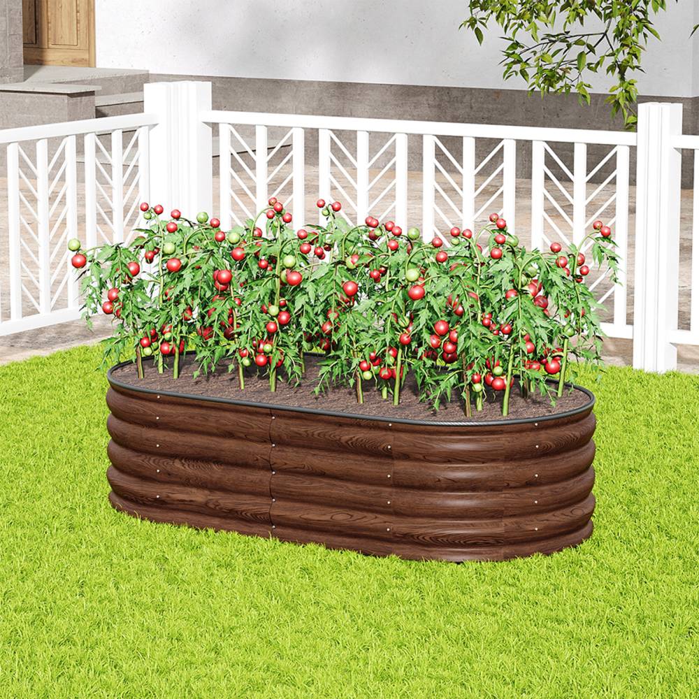 160/240cm W X 80cm D X 42cm H Green Raised Garden Bed With Safety Edging & Ground Stakes Oval-shaped Galvanised Steel Raised Garden Bed | Small | Brown