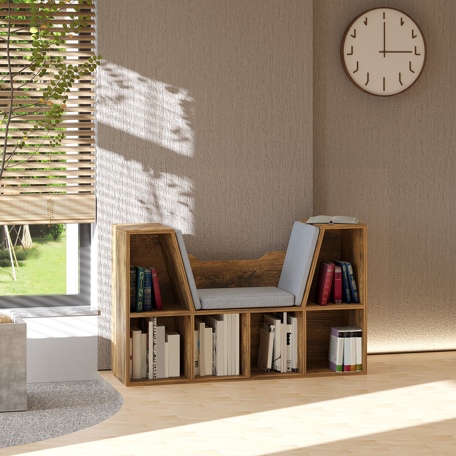 Bookcase Storage Reading Seat Unit Kids Adults Six Cubes | One Size | Brown