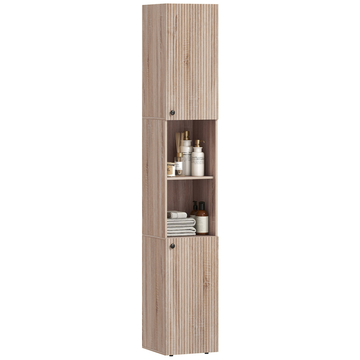 HOMCOM 182 Cm Tall Bathroom Cabinet With Adjustable Shelves, Natural