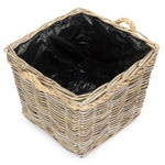 Square Tapered Rope Handled Rattan Planter With Plastic Lining | Large | Natural