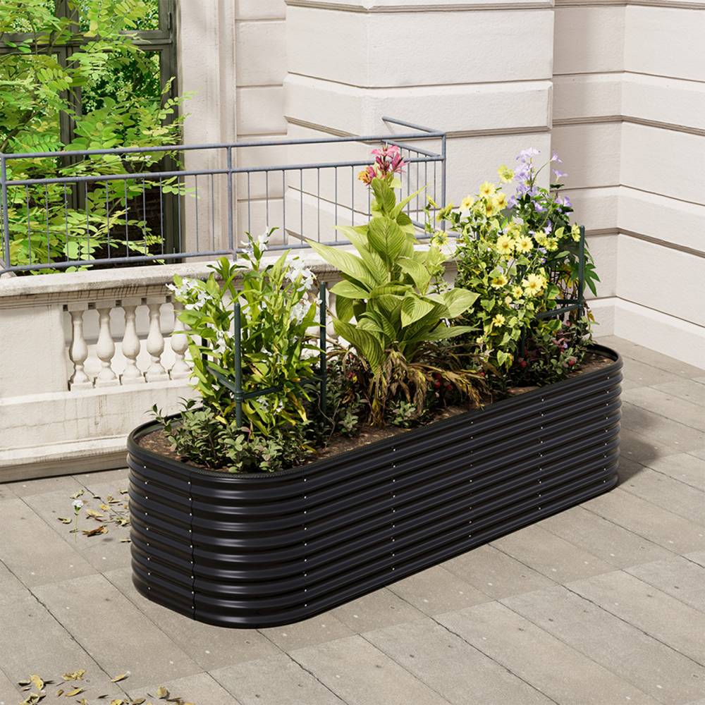 240cm/320cm Large Oval Galvanized Raised Garden Bed Rust-resistant Metal Planter Box | Small | Anthracite
