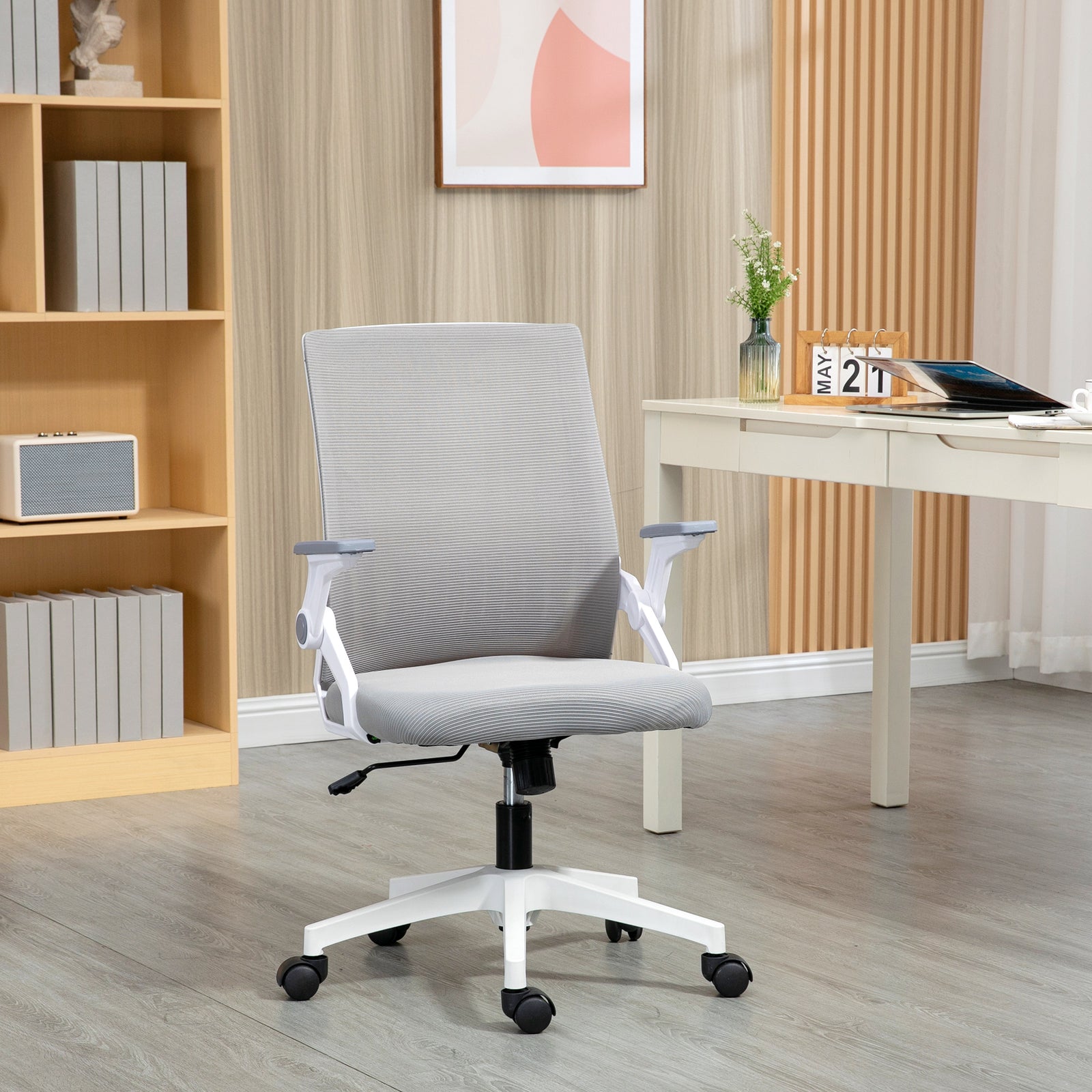 Mesh Office Chair Flip-up Arm Grey