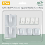 St Helens Assorted Self Adhesive Square Shaped Plastic Hooks (pack Of 9)