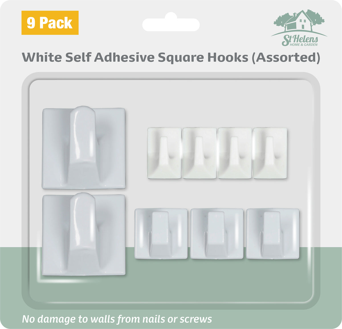 St Helens Assorted Self Adhesive Square Shaped Plastic Hooks (pack Of 9)