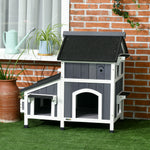 Wooden Outdoor Cat House W/ Flower Pot, Windows, Multiple Entrances