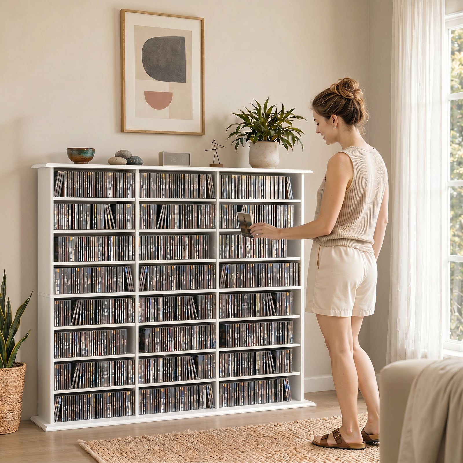 Dvd Storage Unit, Media Storage Shelf With 24 Compartments | White