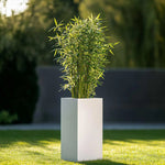 Zinc Galvanised Tall Square Planter | 25cm x 25cm x 50cm | White