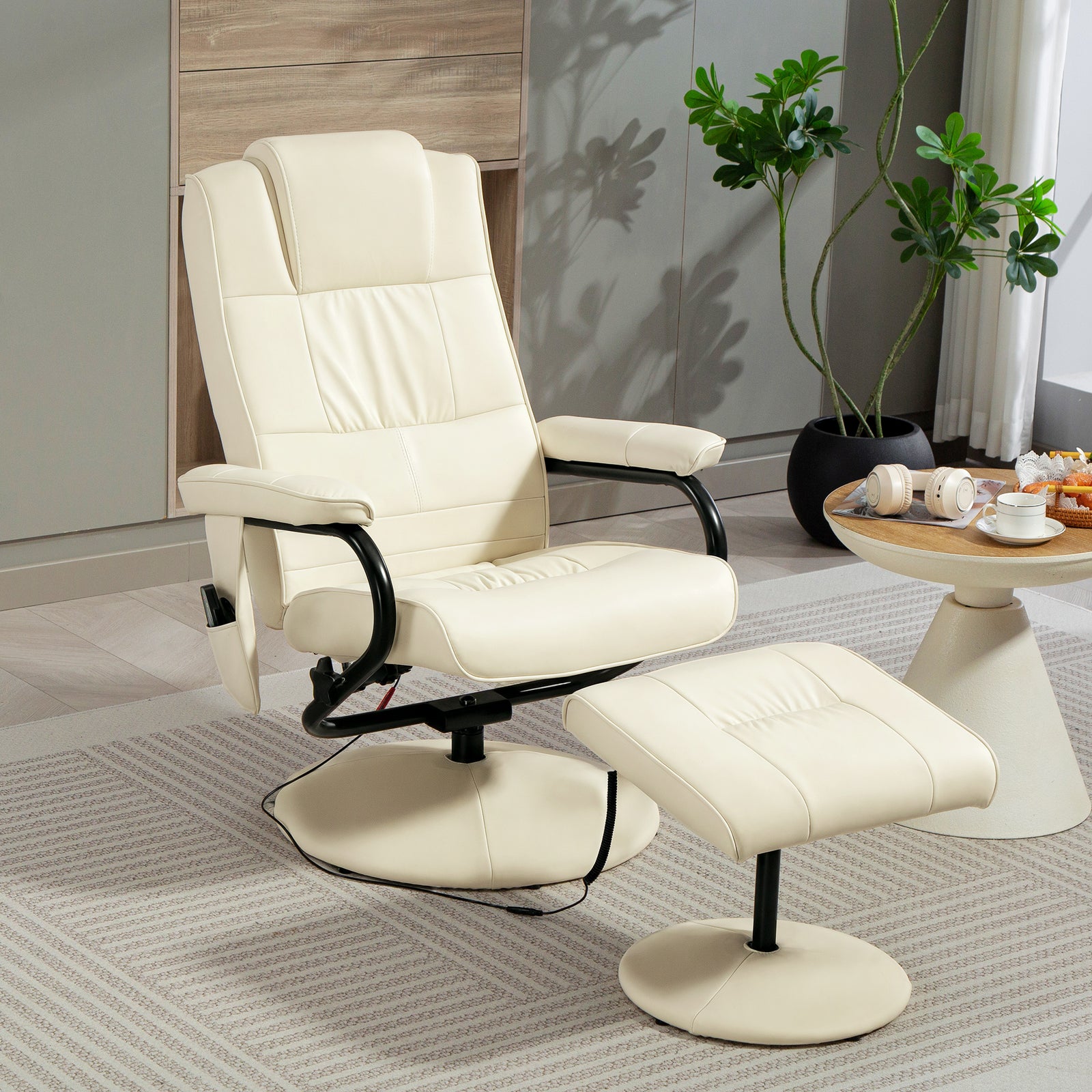 Massage Recliner Chair, Vibration | Cream