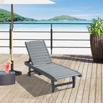 Wooden Sun Lounger Outdoor Patio Sun Bed W/ Pull-out Table