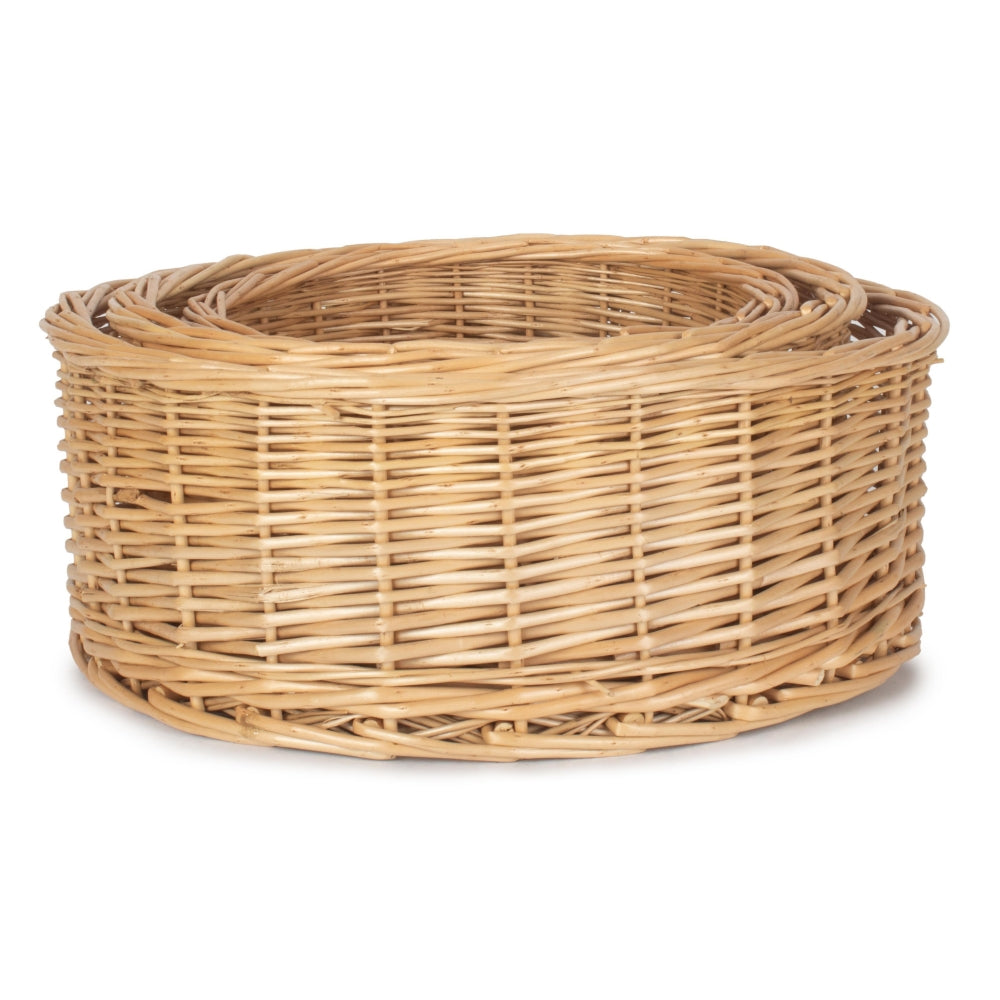 Wicker Round Straight Sided Tray | Set-of-3 | Brown