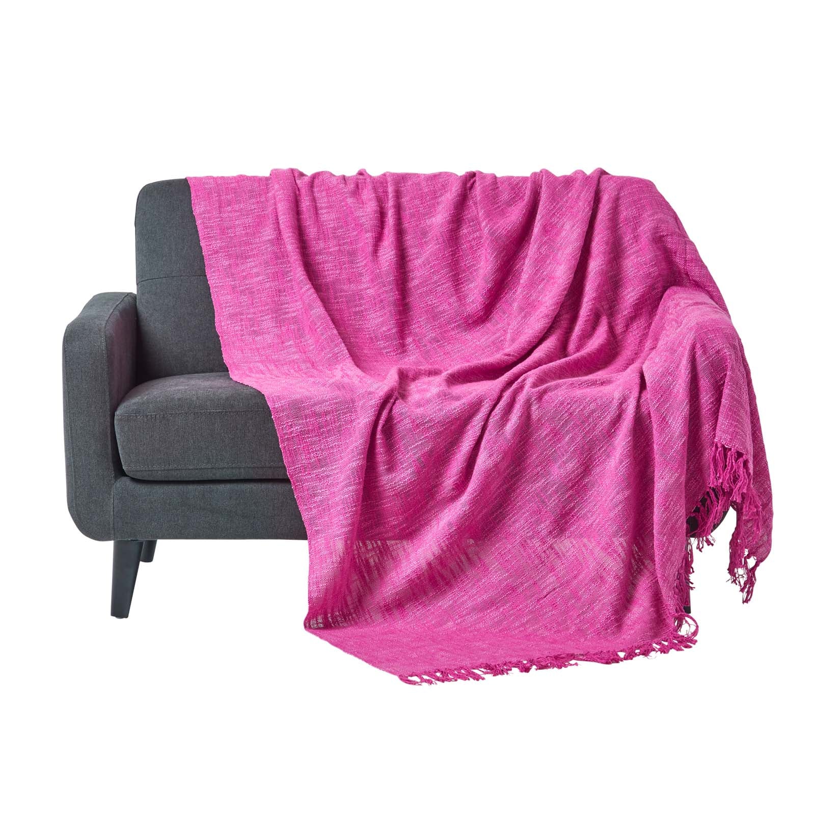 Nirvana Handwoven Slub Cotton Throw | 225cm x 255cm | Pink