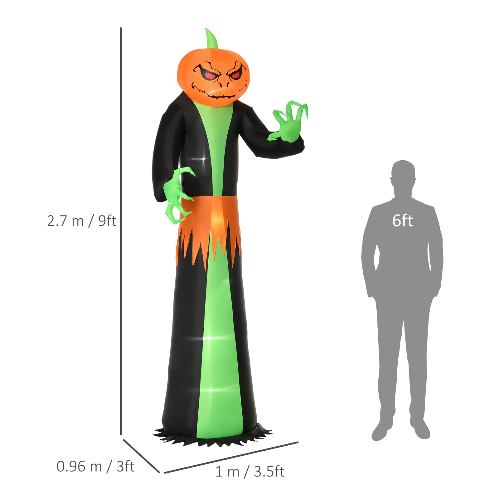 2.7m Inflatable Halloween Pumpkin With Leds For Party Decorations