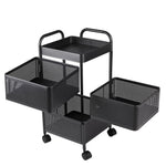 Multi-layer Storage Shelf Trolley 3/4/5 Tier Square Organizer Rack With Swivel Design For Kitchen | Small | Black