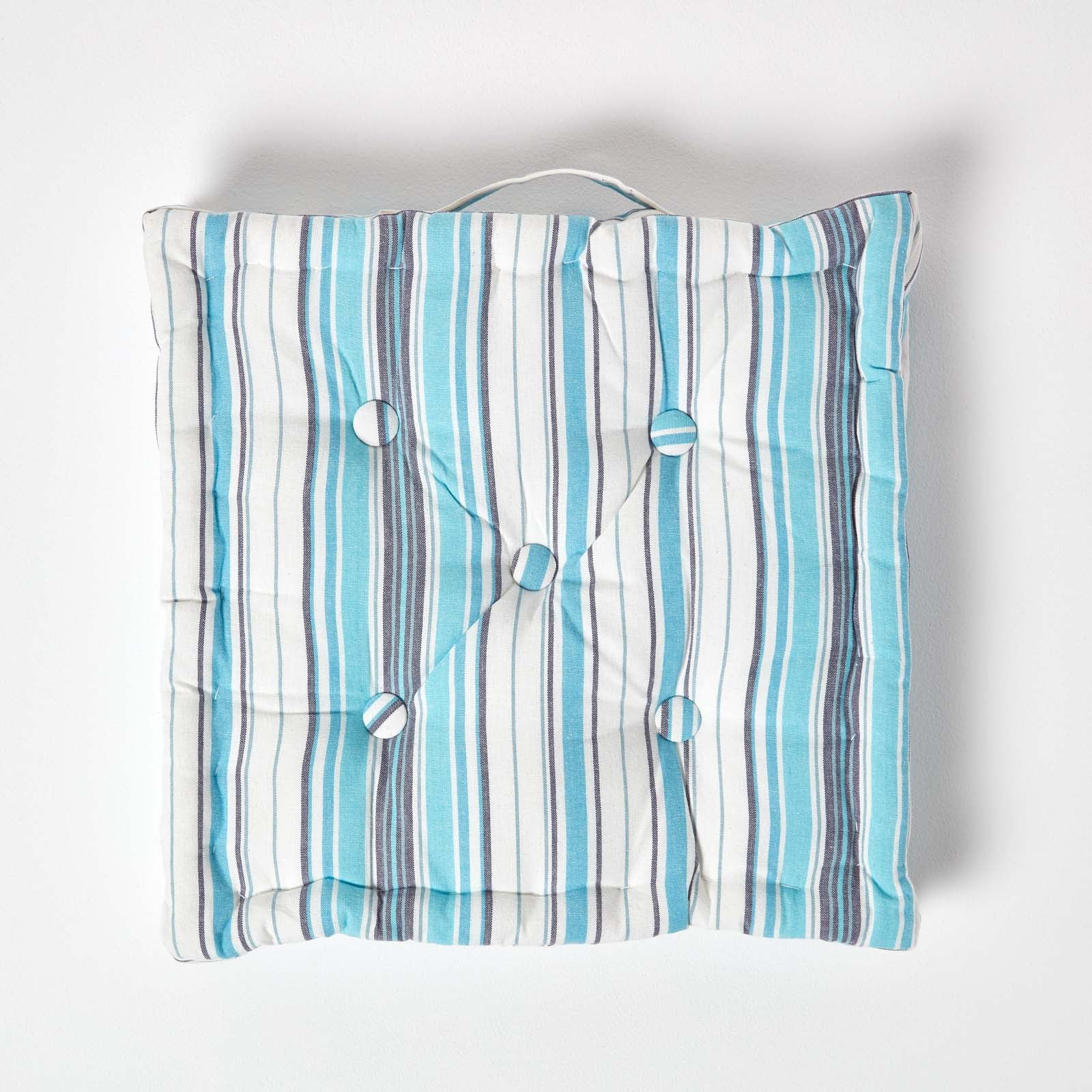 Cotton Striped Floor Cushion | 50cm x 50cm | Blue