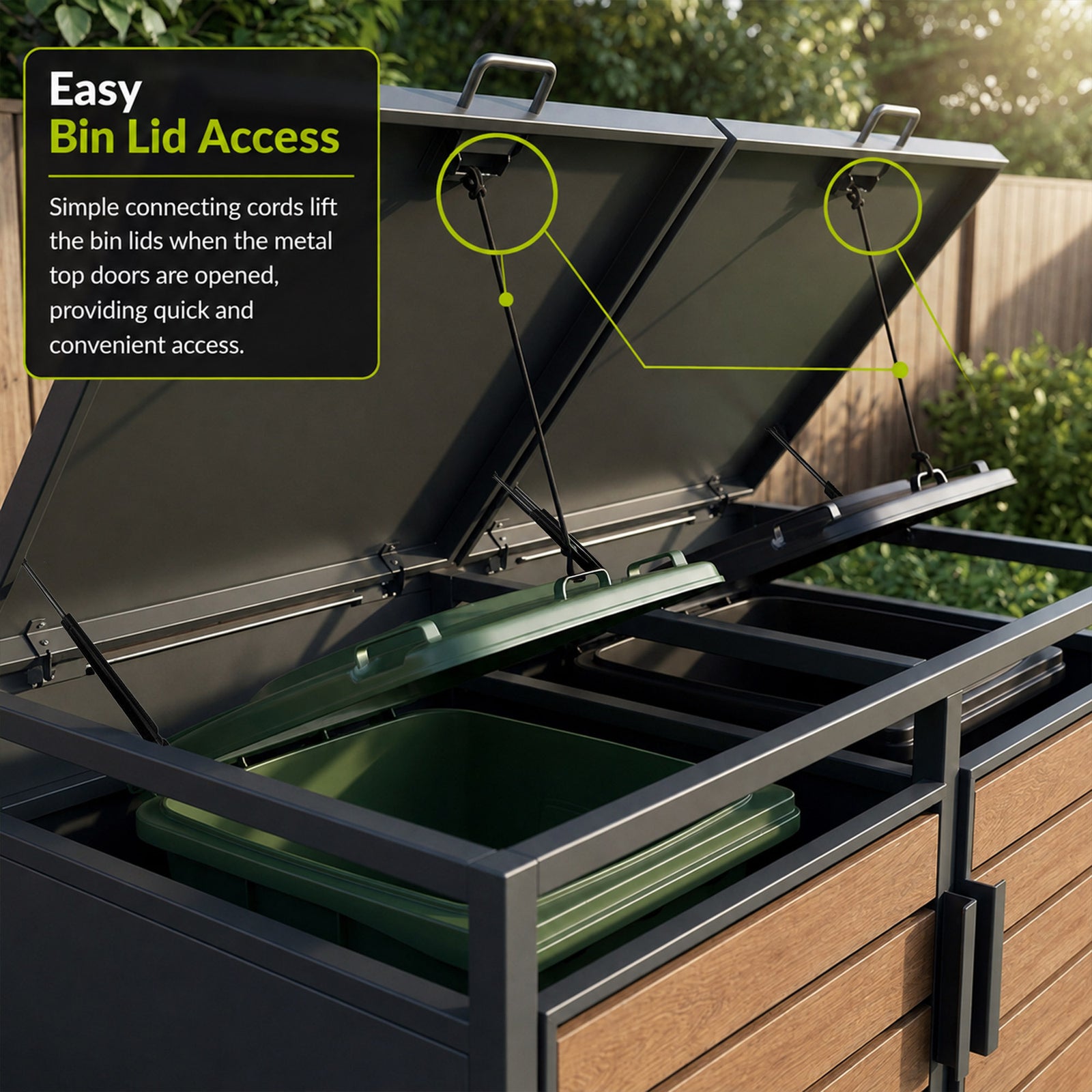 Outdoor Metal Bin Storage Double Wheelie Bin Storage Shed - Wood Slat Doors