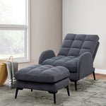 Frosted Velvet Armchair With Footstool Set– Adjustable 110°-180° Recline, Cozy Upholstered Chair With Metal Legs, Ergonomic Comfort | Grey