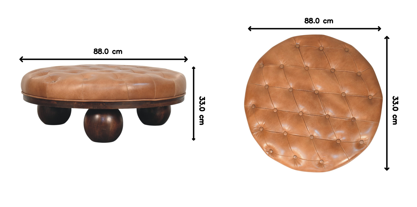 Sfera Coffee Table – Solid Mango Wood & Tufted Leather Statement Piece