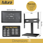 Universal Tv Table Stand 24 To 60 Inch Tvs, Swivel & Height Adjustable, 45kg Load, Max Vesa 400x400mm, Tempered Glass Base