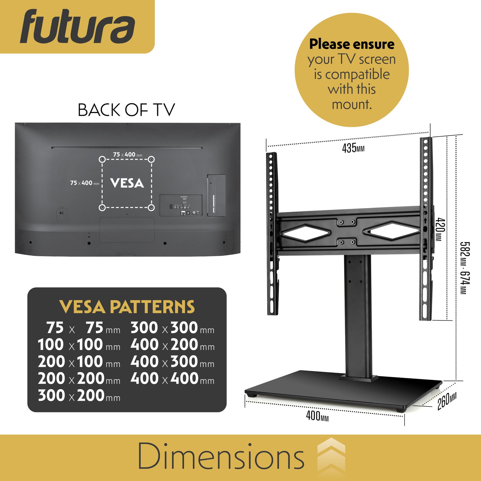Universal Tv Table Stand 24 To 60 Inch Tvs, Swivel & Height Adjustable, 45kg Load, Max Vesa 400x400mm, Tempered Glass Base