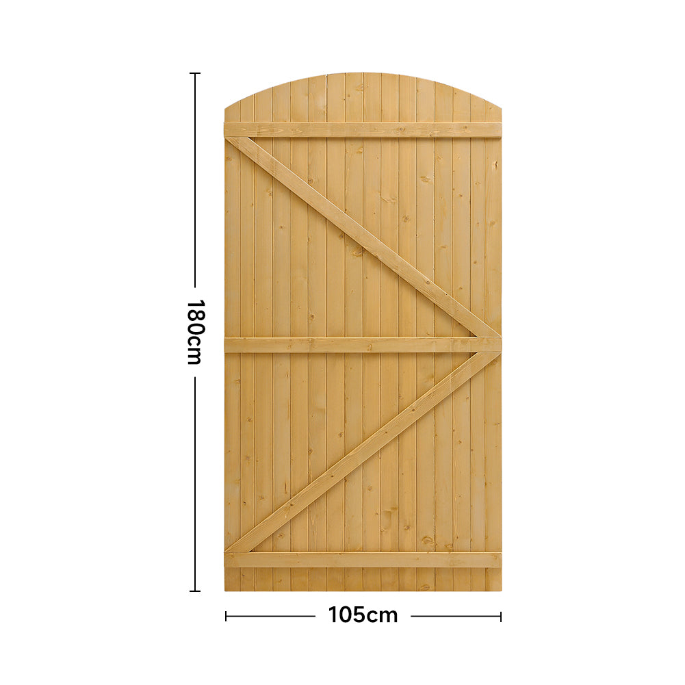 105cm W X 150/180/210cm H Wooden Garden Gate With Arched Top, Pine Wood Outdoor Fence Gate With Installation Hardware | 180cm | Natural