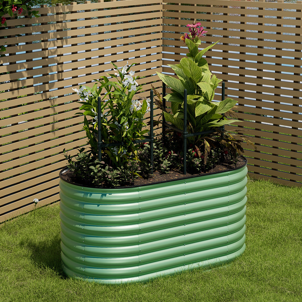 160cm/320cm W X 80cm D X 80cm H Oval Galvanized Steel Raised Garden Bed With Safety Edging, Ground Stakes & Elevated Design | Small