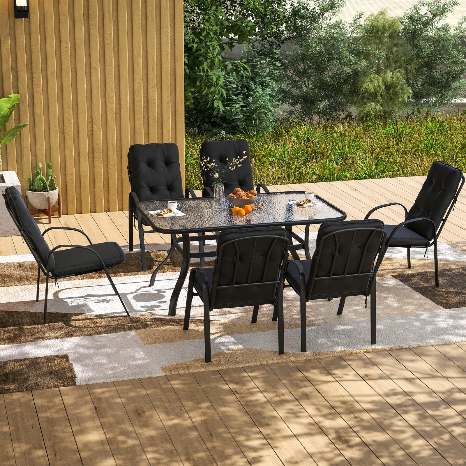 7-piece Dining Set, Rectangular Table & 6 Chairs, Black