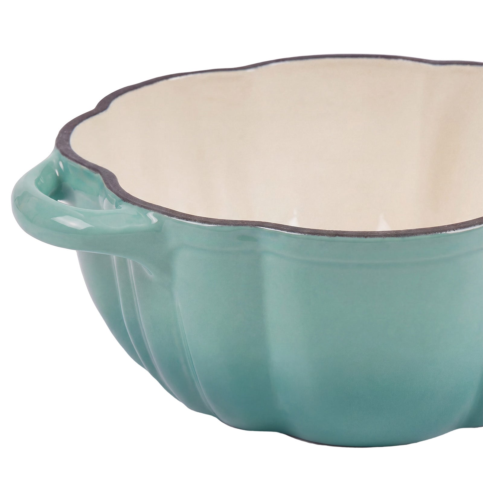 Enamelled Cast Iron Pumpkin Dutch Oven With Lid And Handles | Teal