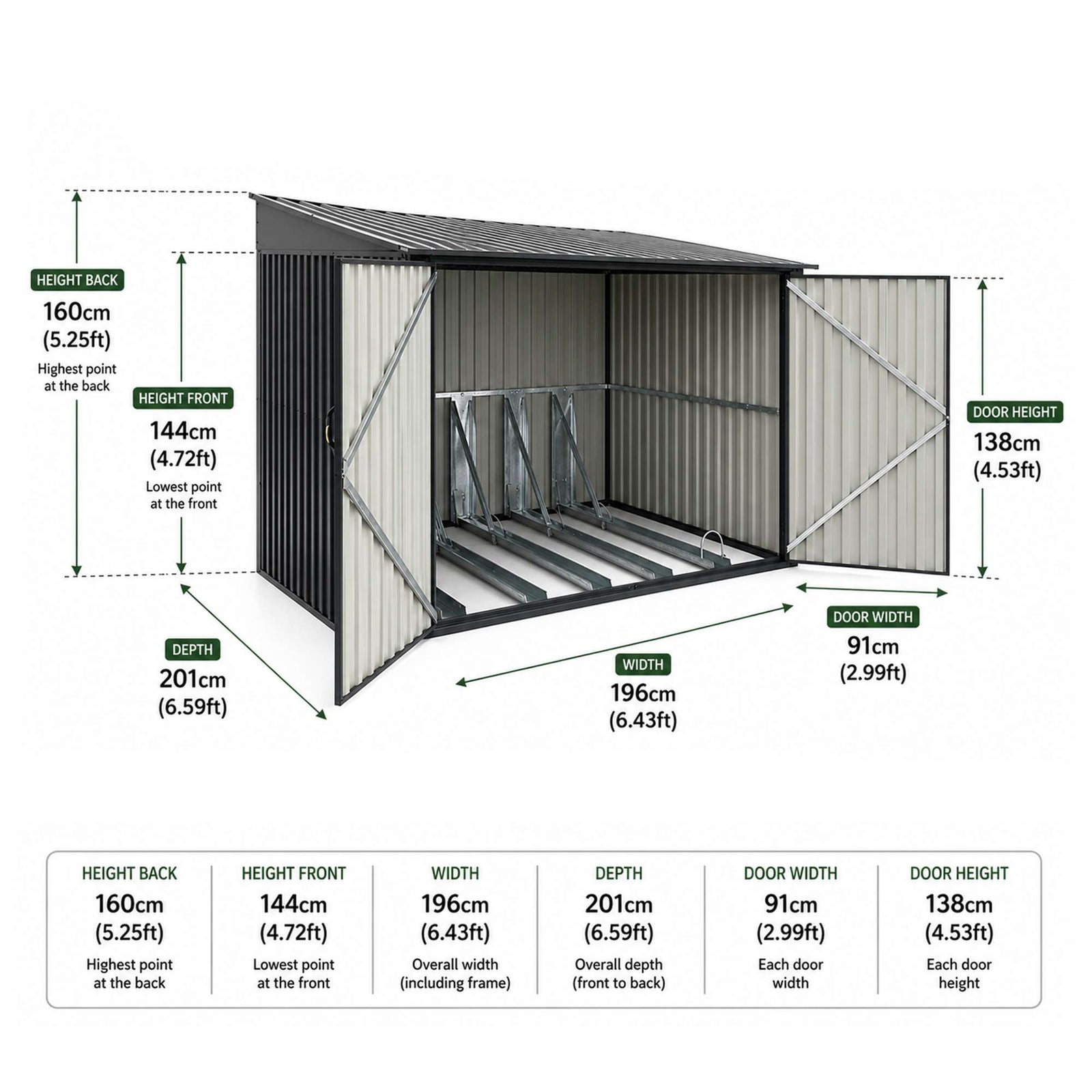 Outdoor Metal Garden Bike Storage Shed Bicycle Storage For Up To 4 Bikes