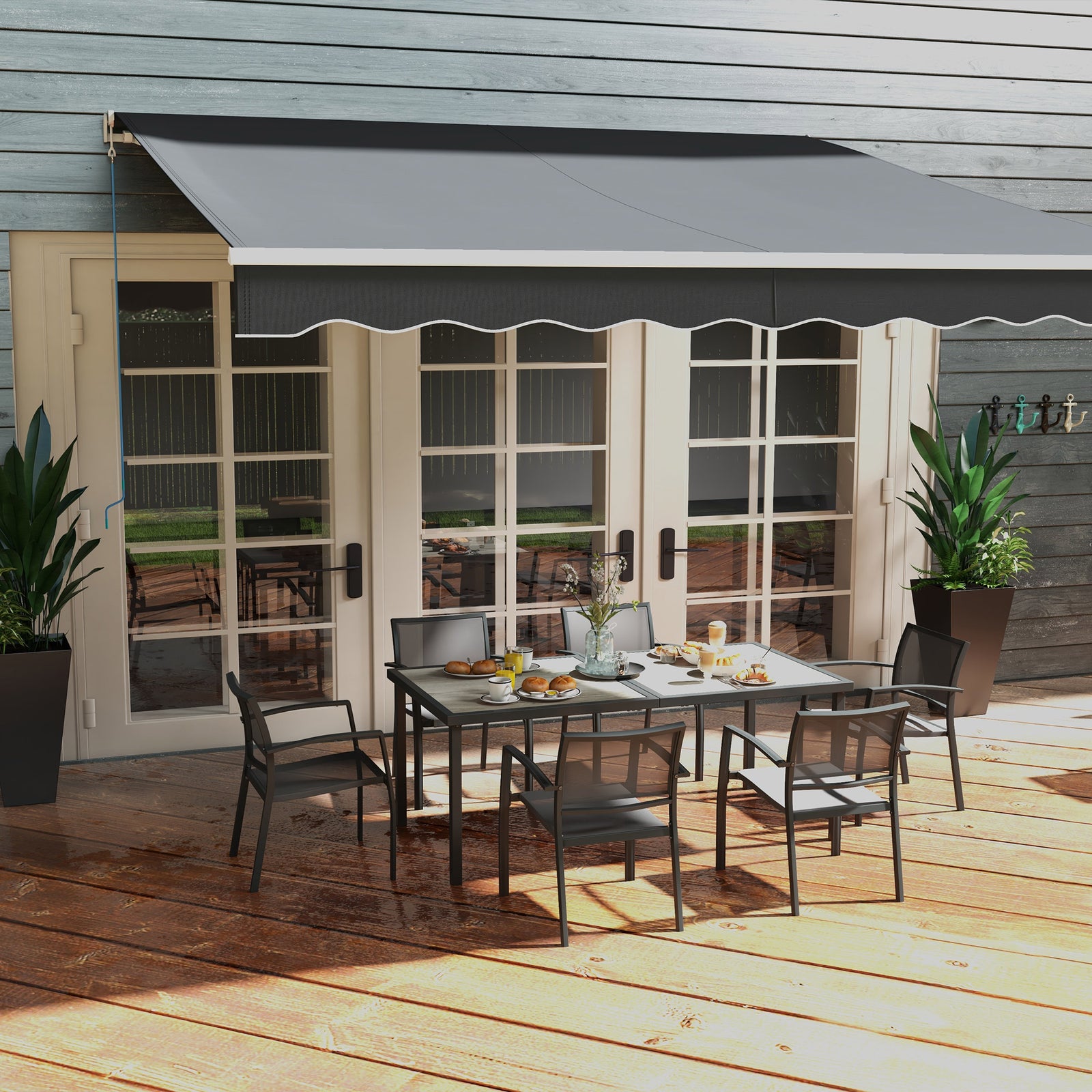 7 Pieces Patio Dining Set W/ 6 Stackable Chairs For Poolside